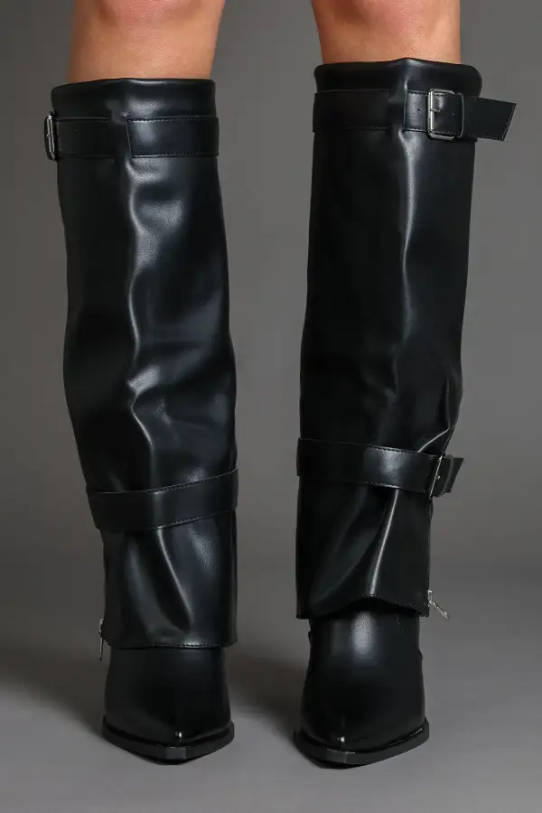 Western Slouch Fold-Over Biker Knee High Boots