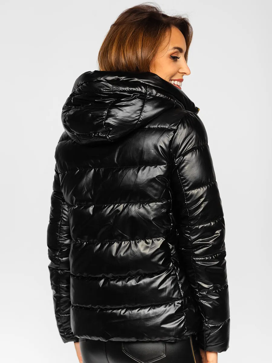 Women's Black Reversible Quilted Winter Jacket With Hood