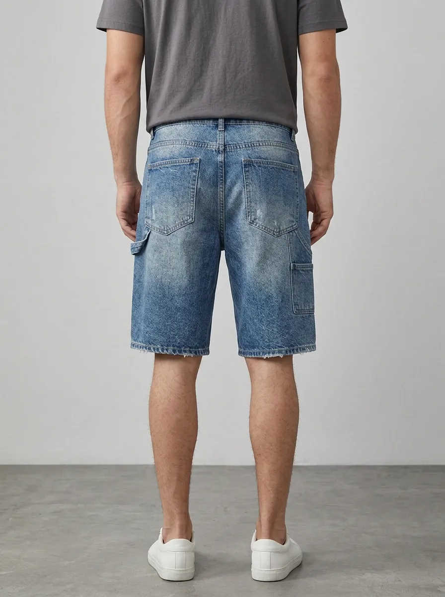 Men's Nature Inspired Distressed Raw Hem Street Inspired Distressed Denim Shorts