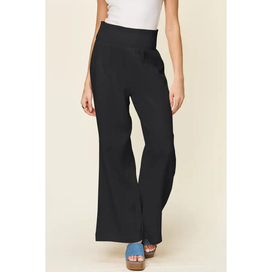 Full Size Texture Smocked Waist Wide Leg Pants