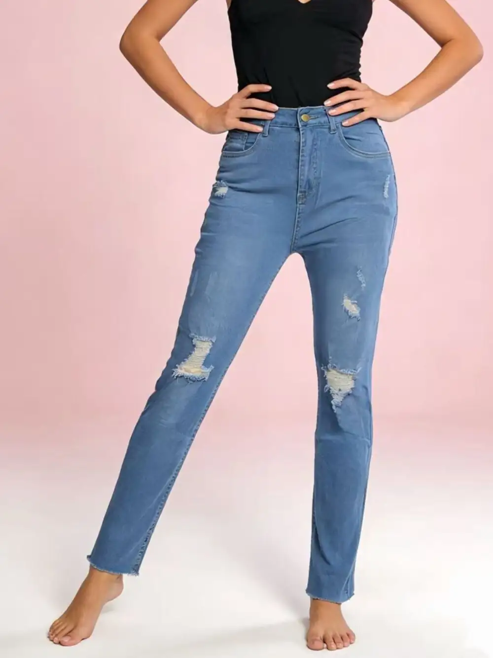 Soft High Waist Distressed Denim Jeans
