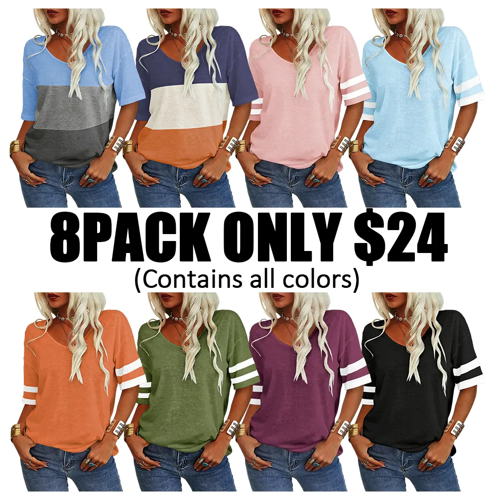 Women's Soft V-Neck Short-Sleeve T-Shirt-🔥8-Pack- Only $24