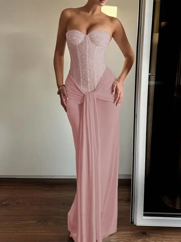 🔥Last Day 80% Off-Elegant Halter Neck Dress with Flowing Sleeves, Long Sleeve Bodycon Midi Dress, Perfect for Parties & Special Occasions