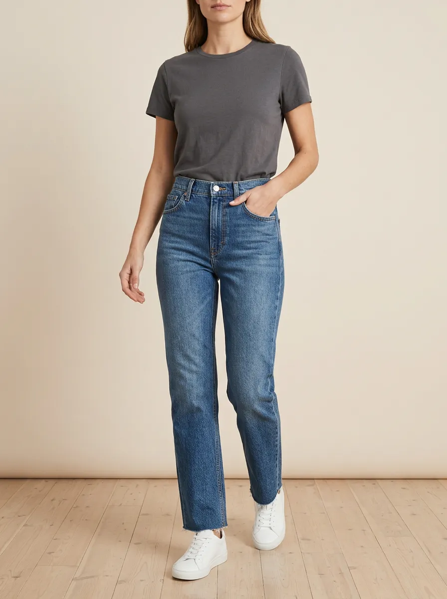 Weekend High-Rise Straight-Leg Raw-Hem Printed Denim Jeans