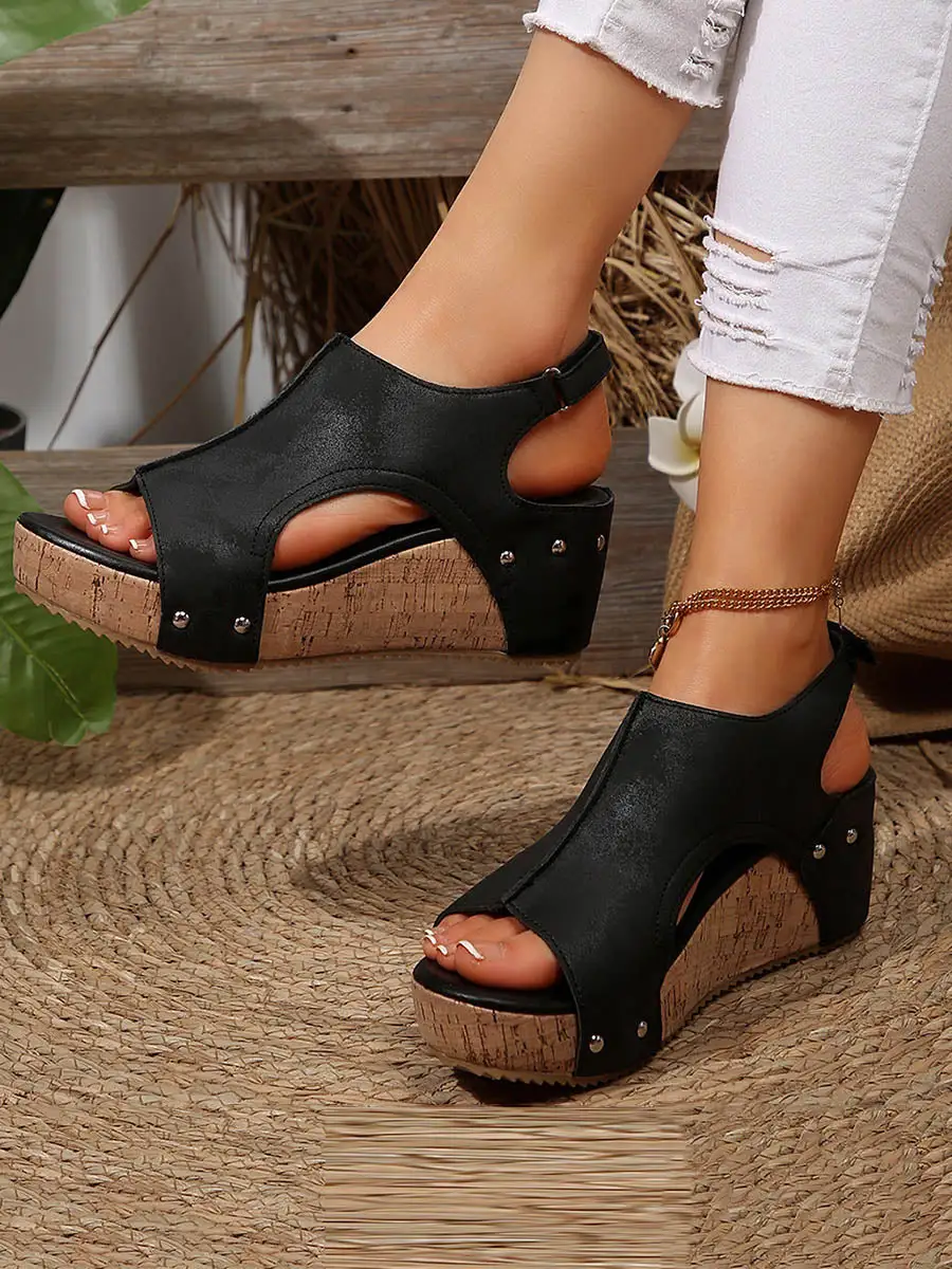 Cutout Peep-Toe Flat Sandals