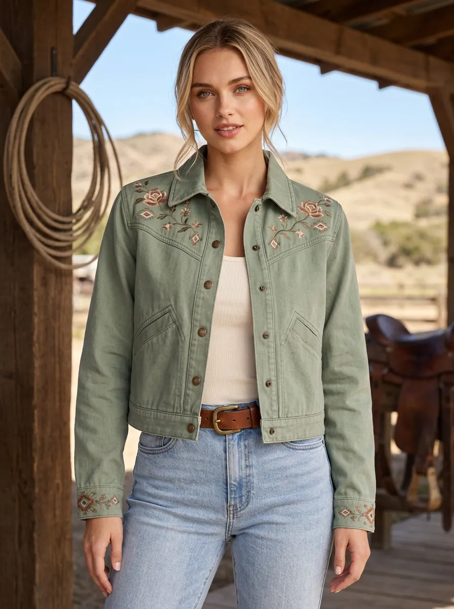 Women's Rustic Western Cowgirl Floral Embroidery Floral Embroidered Jacket
