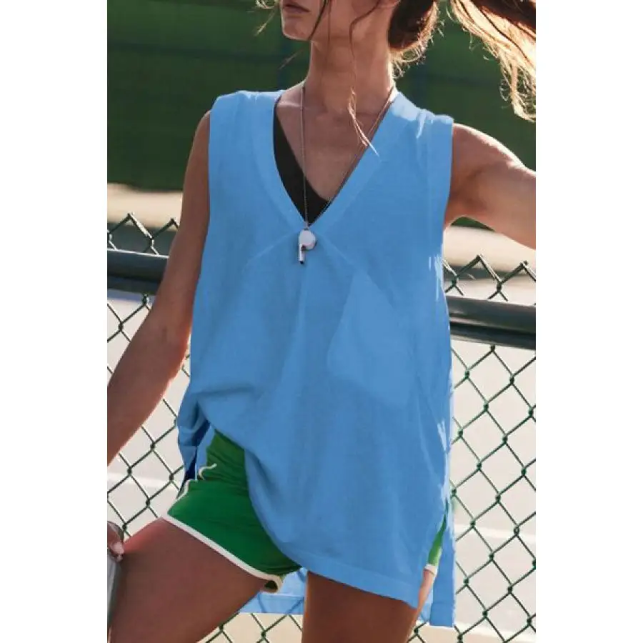 Side Slit V Neck Tank