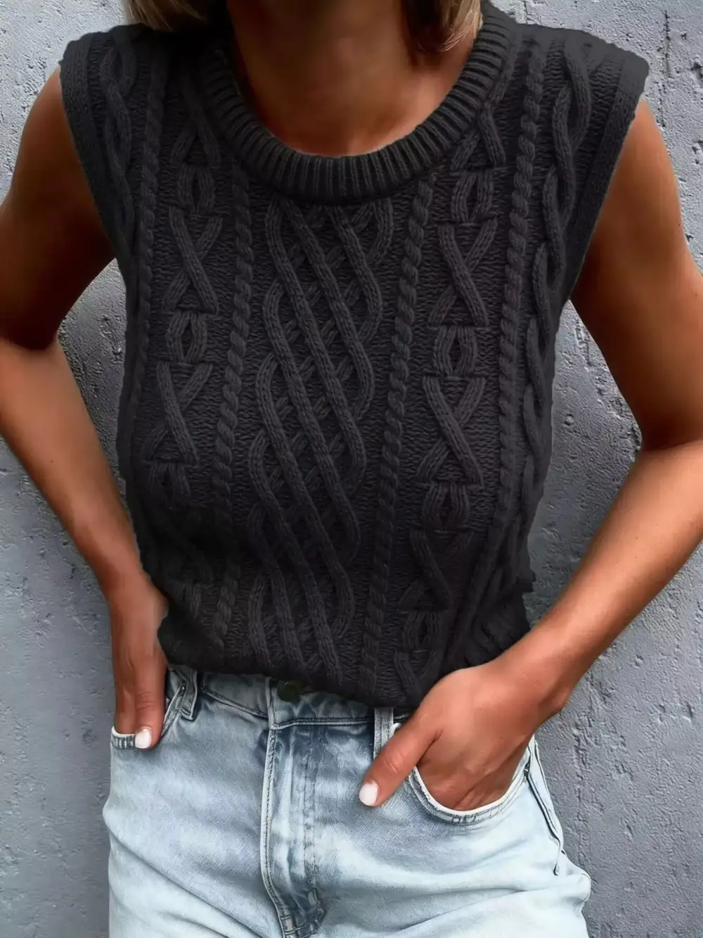 Textured Cable Knit Sweater Vest