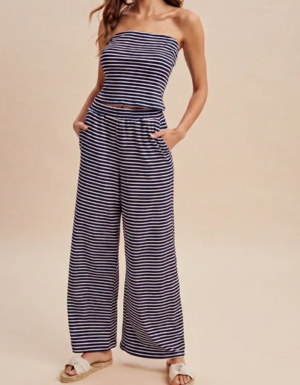 Striped Jersey Knit Strapless Lounge Set