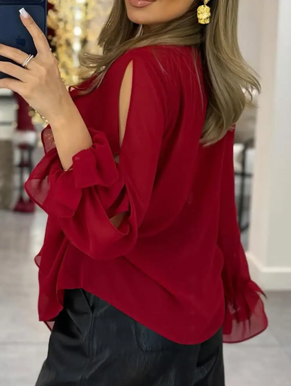 Top with Lace Flared Sleeves Tee