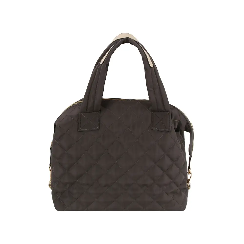 Quilted Crystal Accent Pocketed Satchel Shoulder Bag