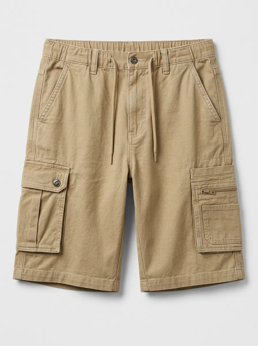 Men's Casual Outdoor Khaki Multi-Pocket Cargo Shorts