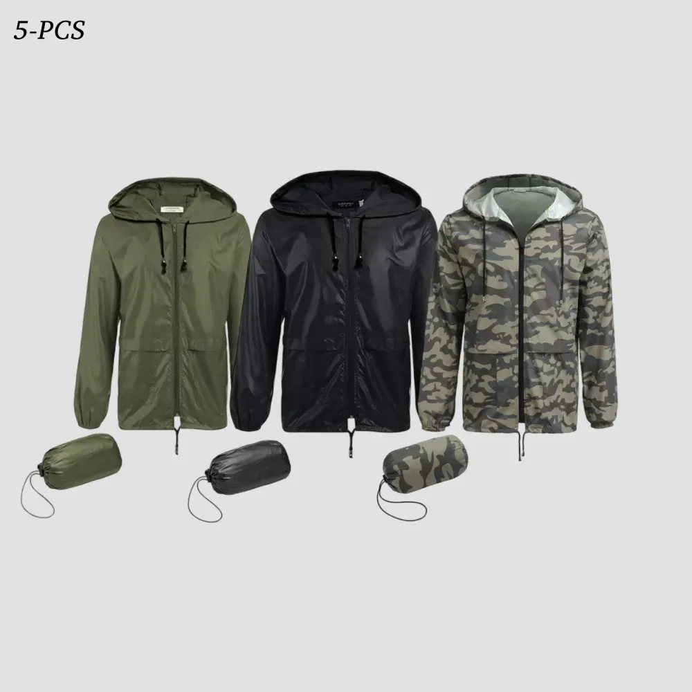 Men's Packable Jacket Outdoor Waterproof Hooded Lightweight Classic Cycling Raincoat
