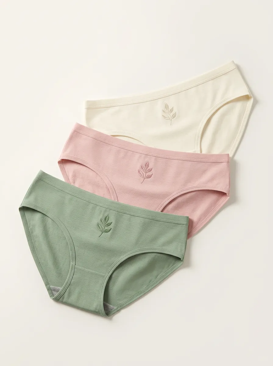 Women's Tonal-Binding Leaf Embroidered Bikini Briefs Three Pack