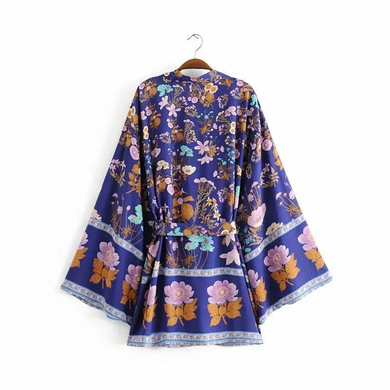 Floral Print Bat Sleeve Kimono Dress