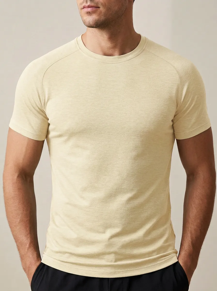 Minimal Ribbed Raglan Sleeve Crew Neck Daily Wear Men's Slim Fit Short Sleeve T-Shirt