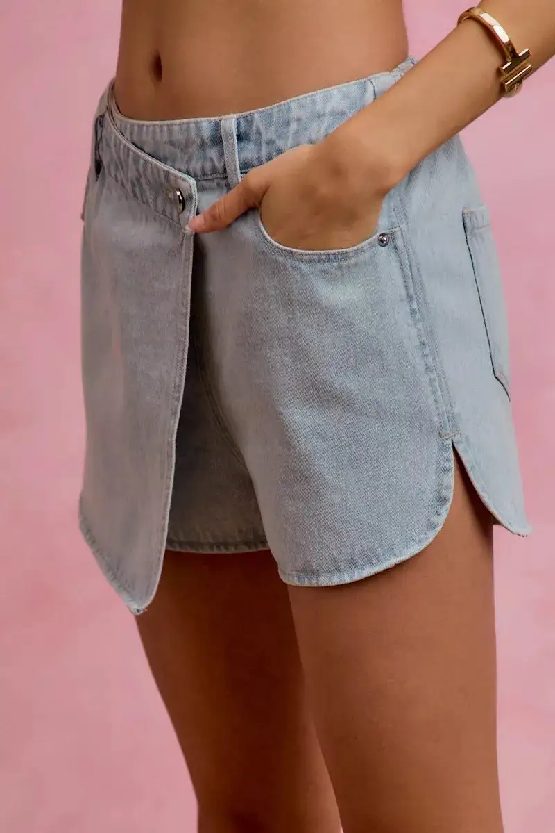 Washed Denim Wrap Skorts