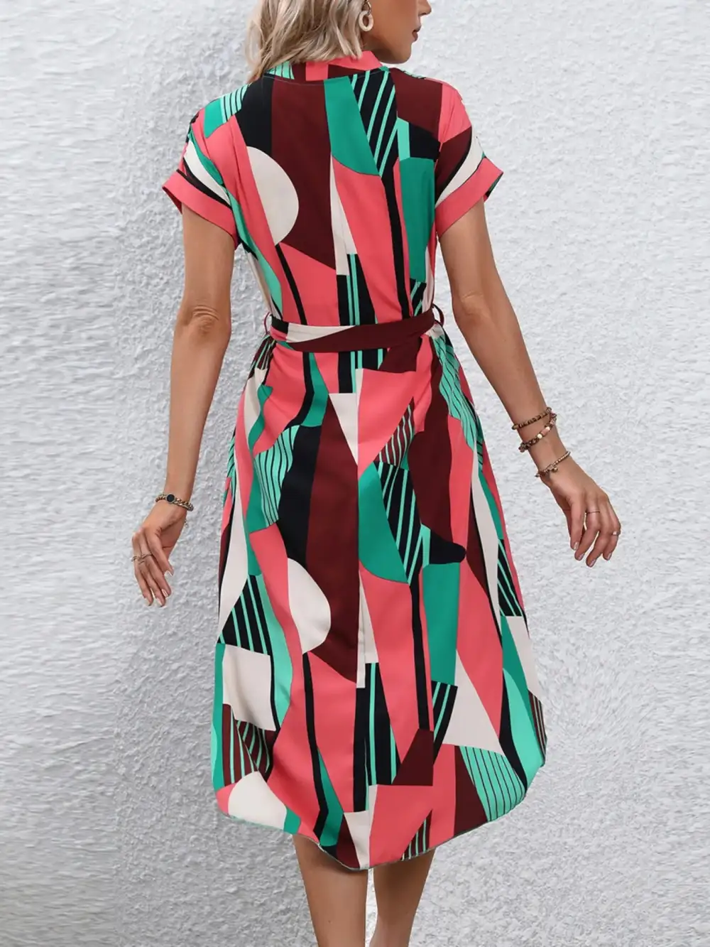 Easy Fit Tie Waist Short Sleeve Dress
