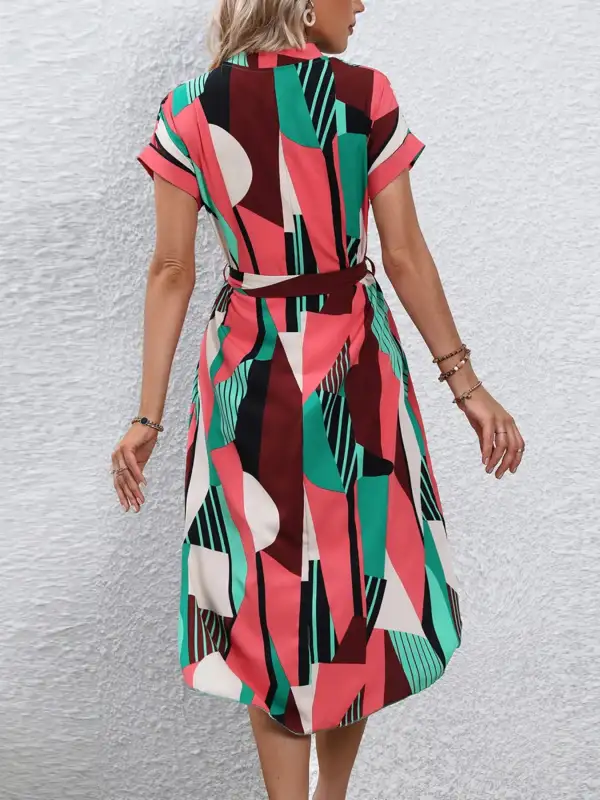 Easy Fit Tie Waist Short Sleeve Dress