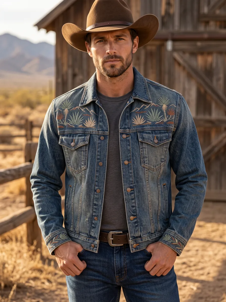 Men's Western Cowboy Cactus Desert Mountain Jacket
