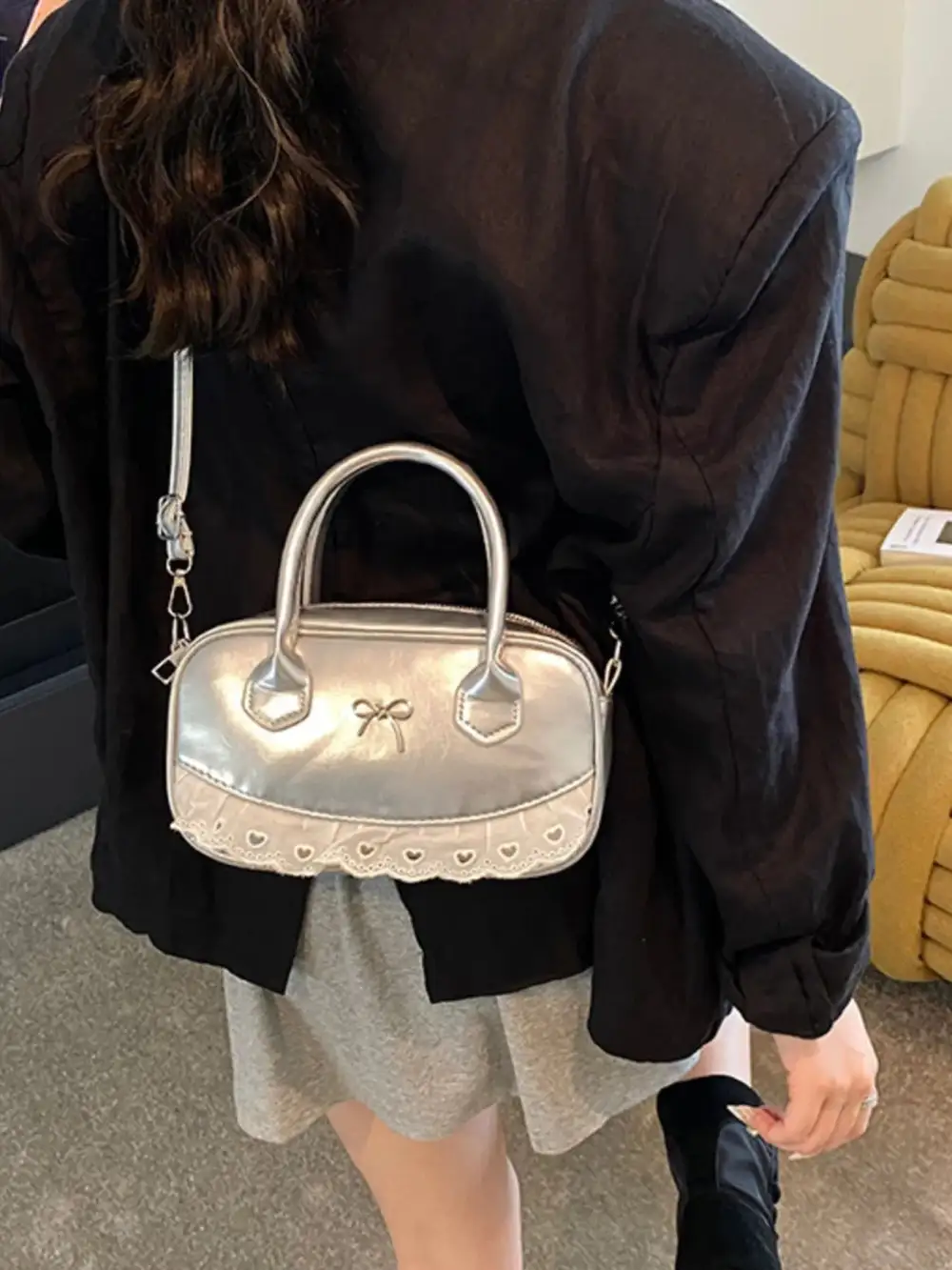 Lace Bow Accent Crossbody Bag