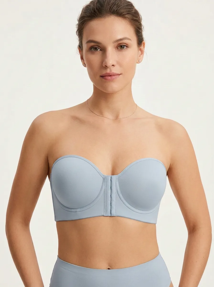 Women's Underbust-Seam Molded-Cup Front-Closure Strapless Bra