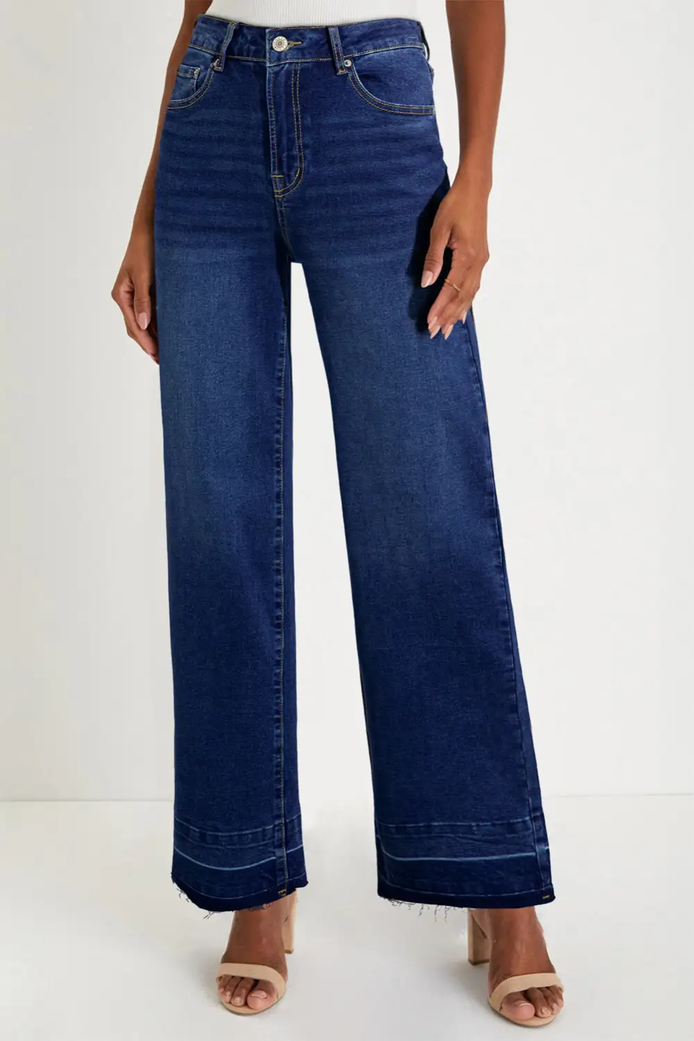 Raw Hem Unique Cuffs Straight High Rise Loose Jeans