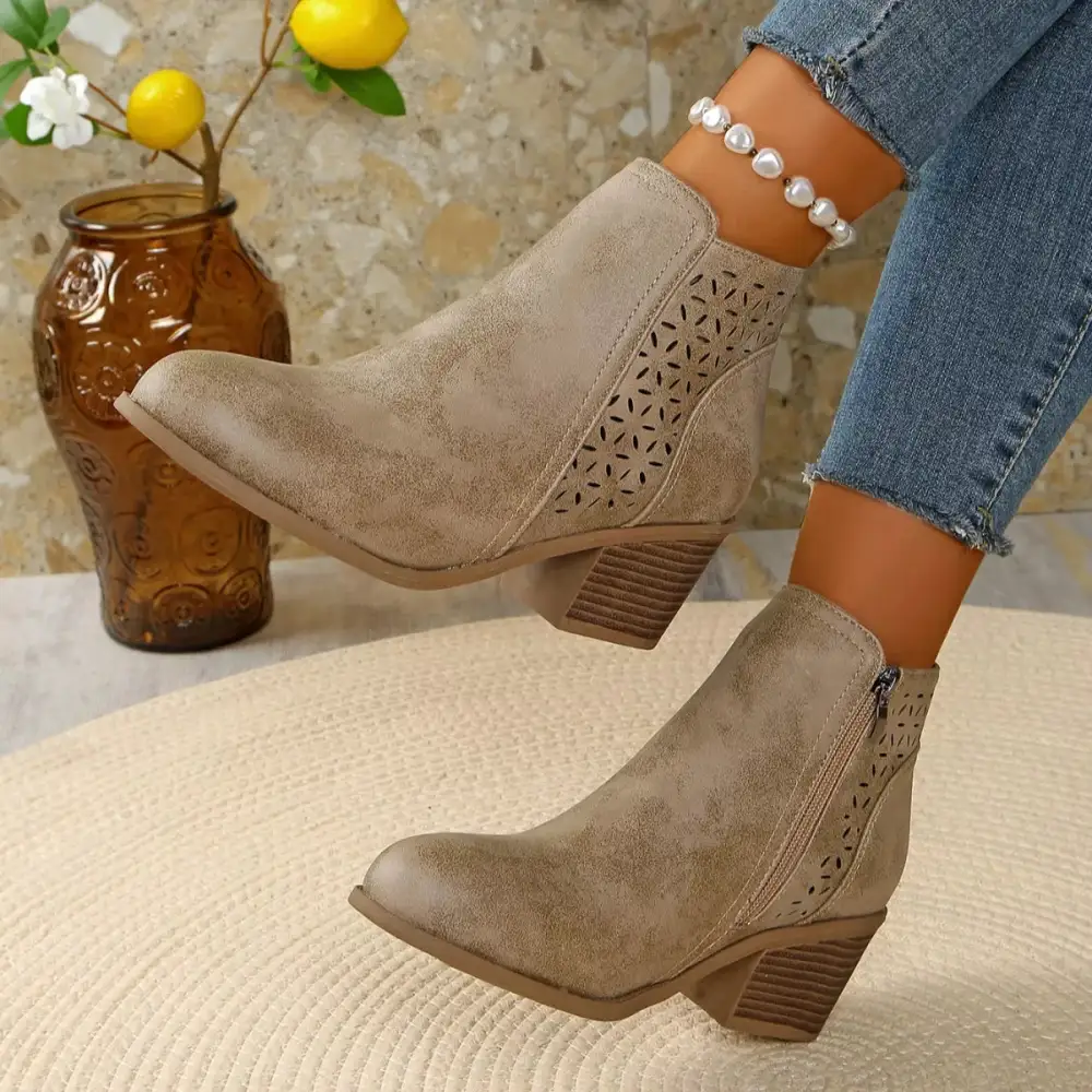Casual Point Toe Block Heels Boots