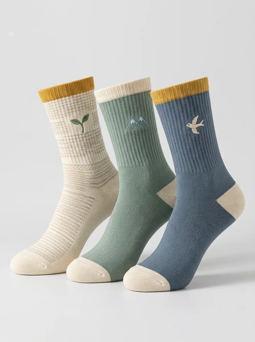 Unisex Relaxed Mountain Three-Pair Embroidered Crew Socks
