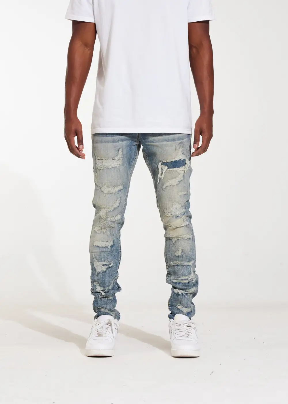 Patchwork Distressed Skinny Jeans