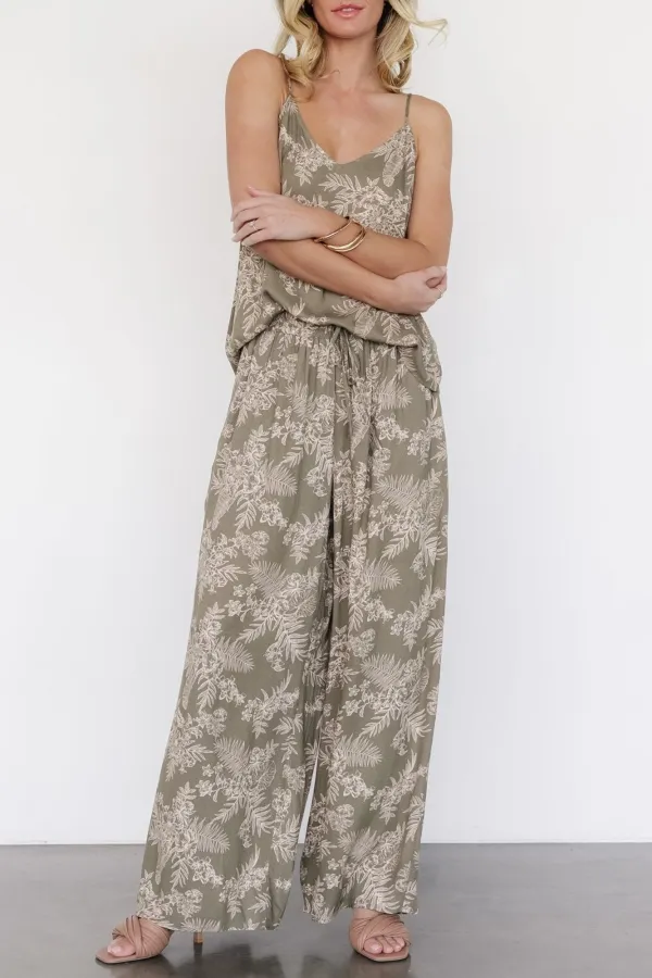 Artistic Lightweight Slim-Fit  Olive Print  Pants