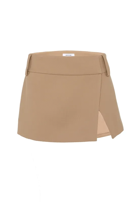 Beige Low-Rise Twill Skirt