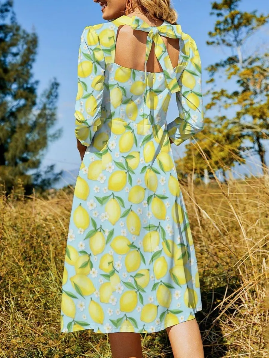 Lemon Print Midi Dress