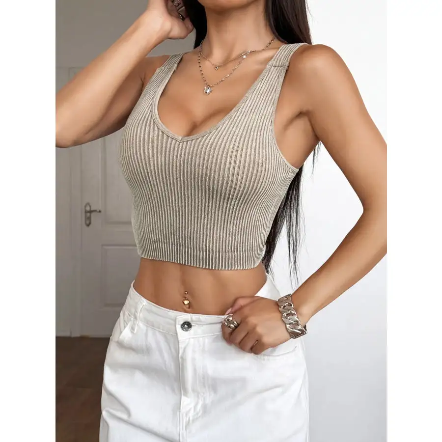 Ribbed Scoop Neck Crop Tank Top