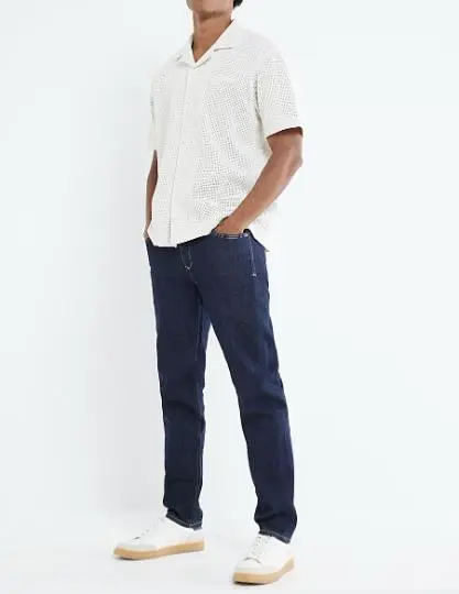 Dark Blue Cotton Slim Fit Men's Jeans