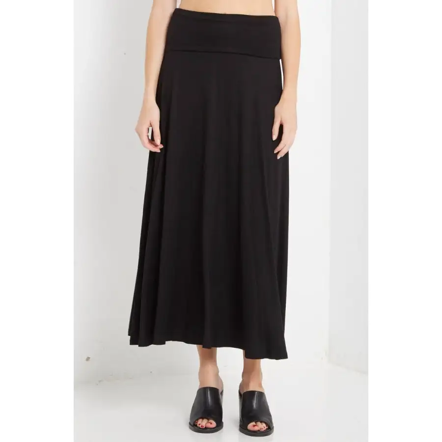 Solid Fold Over Maxi Skirt