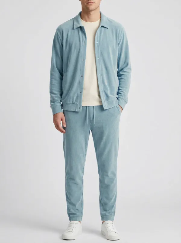 Men's Urban Textured Polo Collar Jacket and Jogger Pants Set