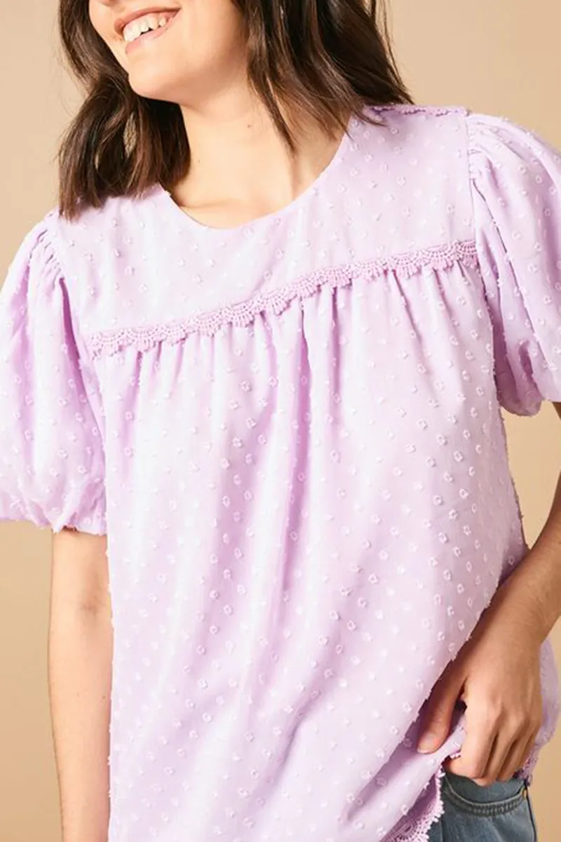 Casual Style Crew Neck Puff Sleeve Blouse