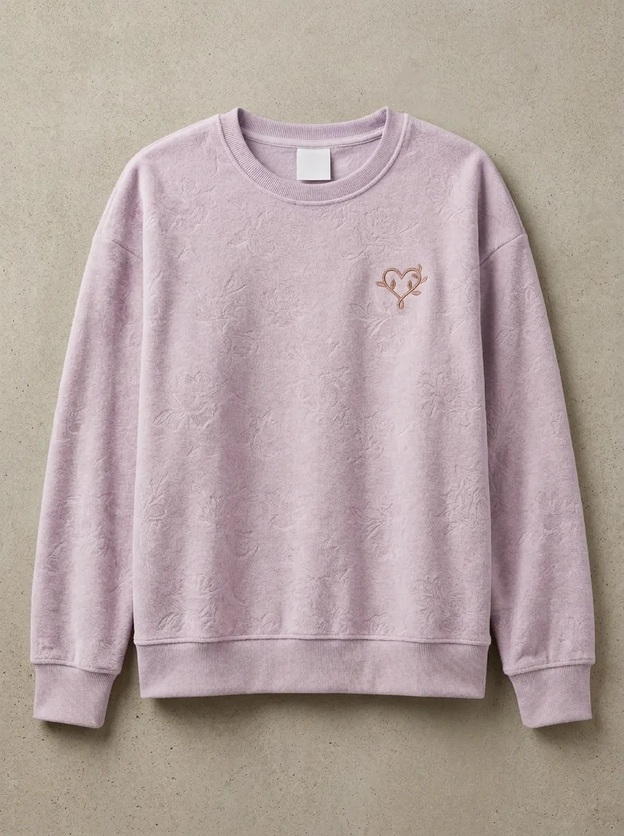 Easy-Wear Floral Embossed Essential Women's Fleece Crewneck Sweatshirt