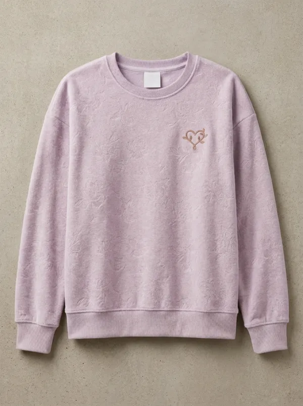 Easy-Wear Floral Embossed Essential Women's Fleece Crewneck Sweatshirt
