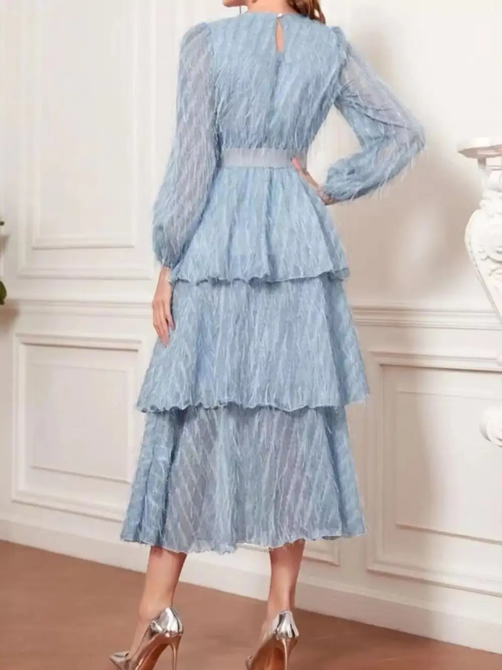Full Size Layered Balloon Sleeve Midi Dress Plus Size