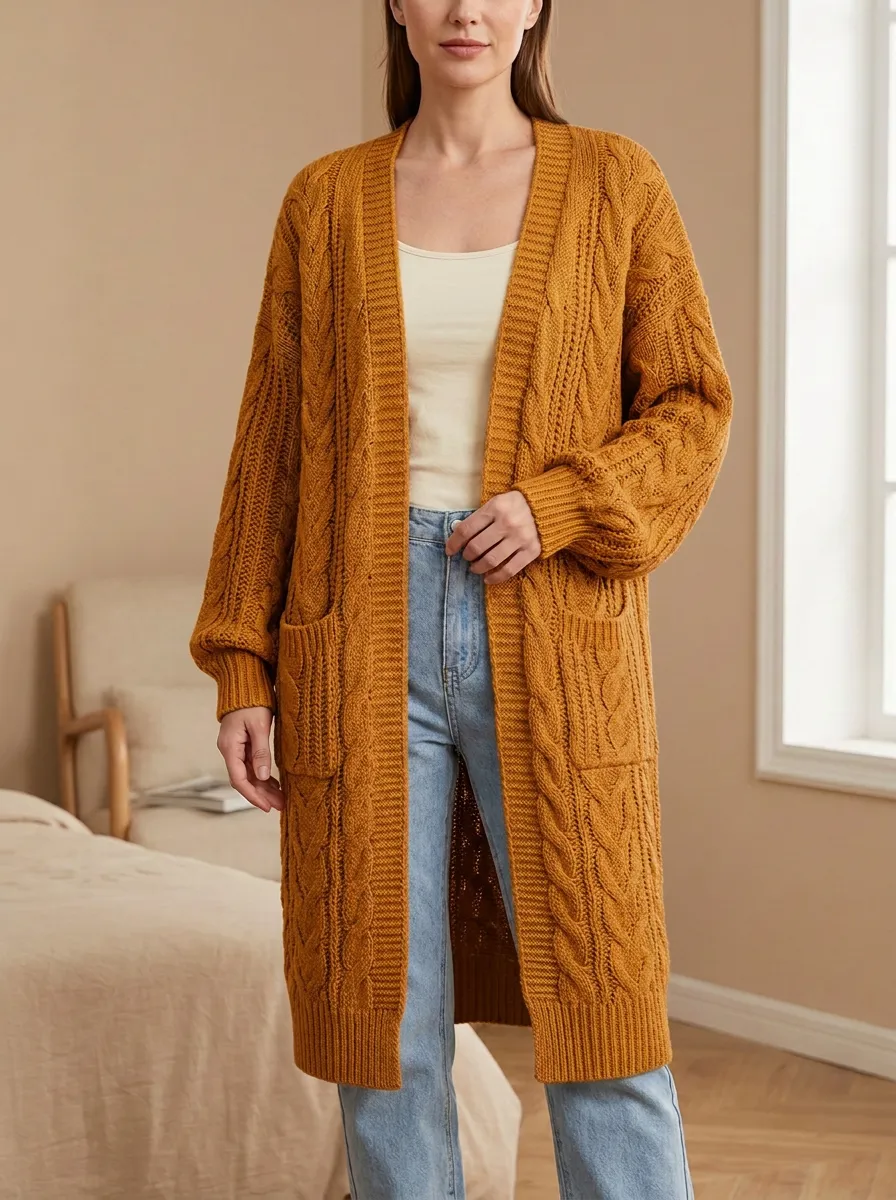 Women's Cable Knit Long Cardigan