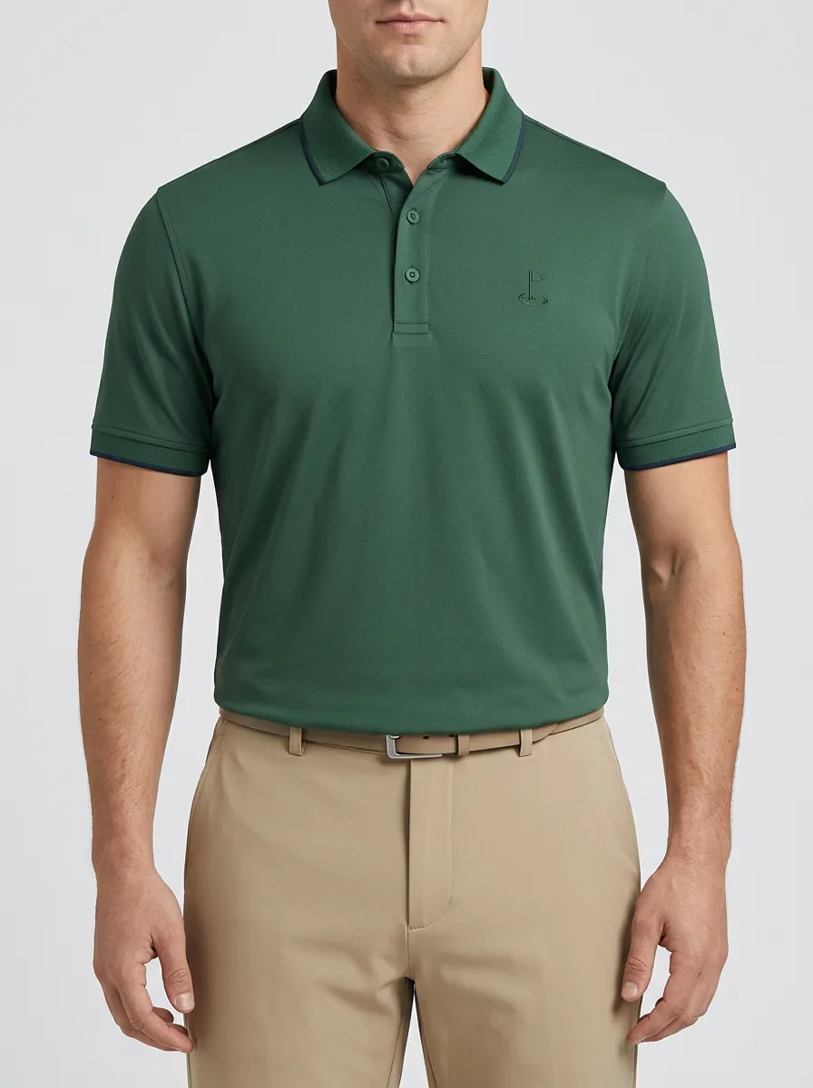 Active Flag-Motif Embroidered Golf Polo Shirt