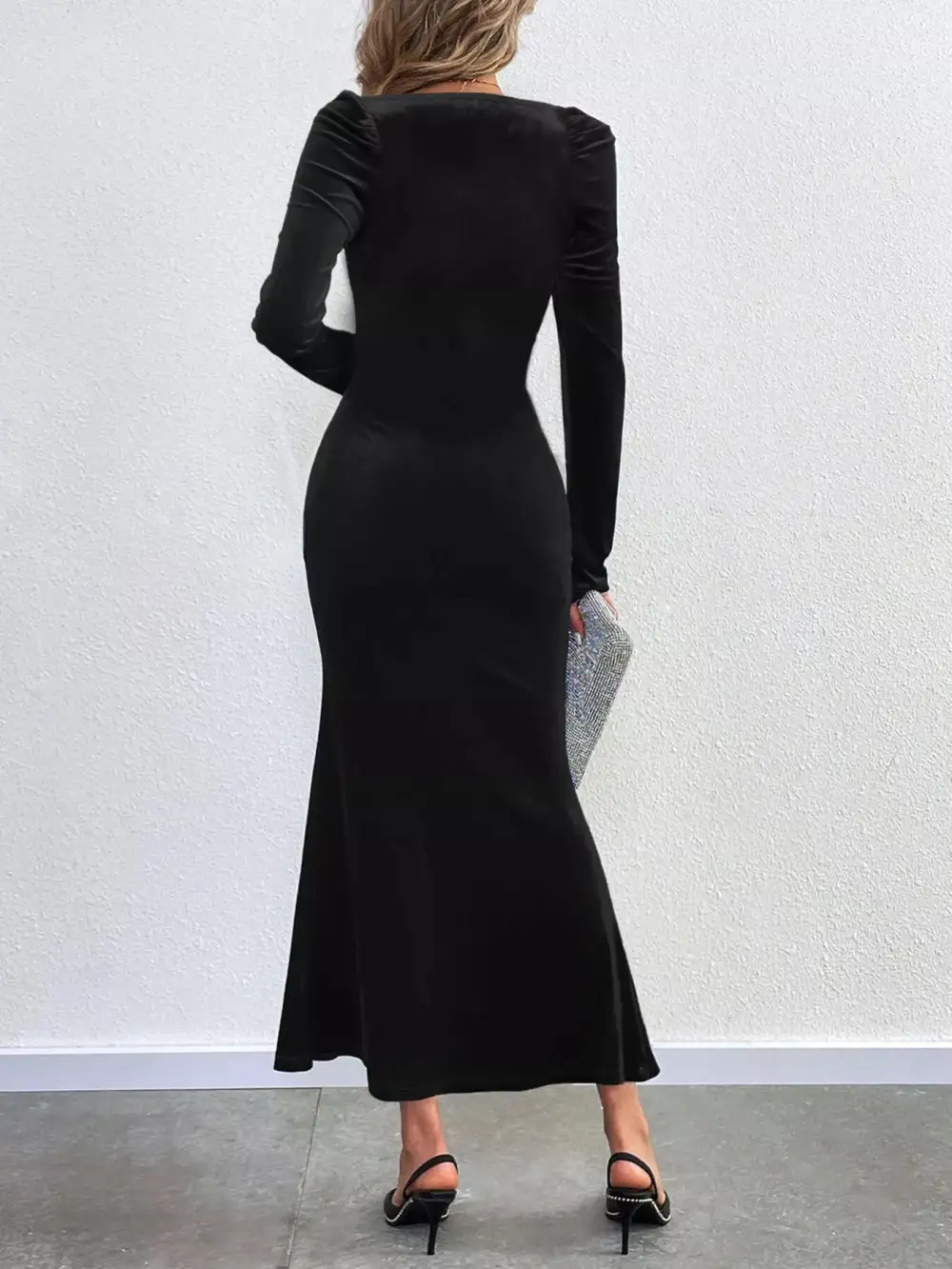 Velvet Square Neck Long Sleeve Dress Casual
