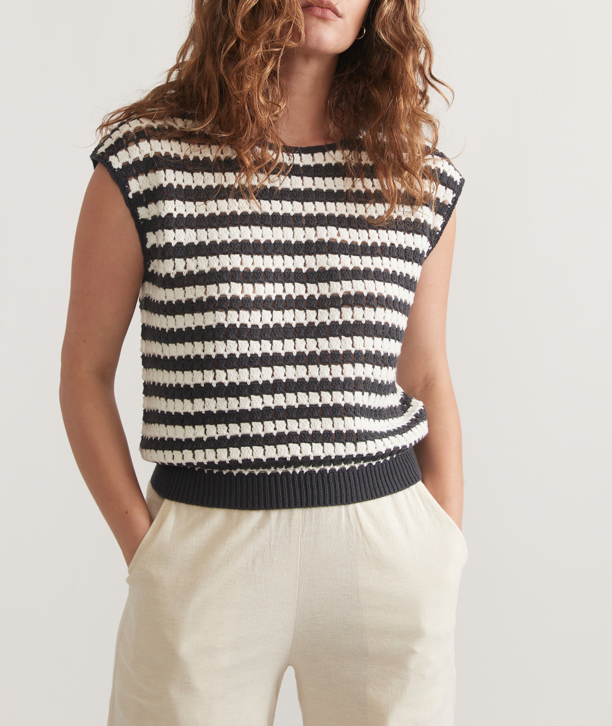Sleeveless Striped Knit Blouse