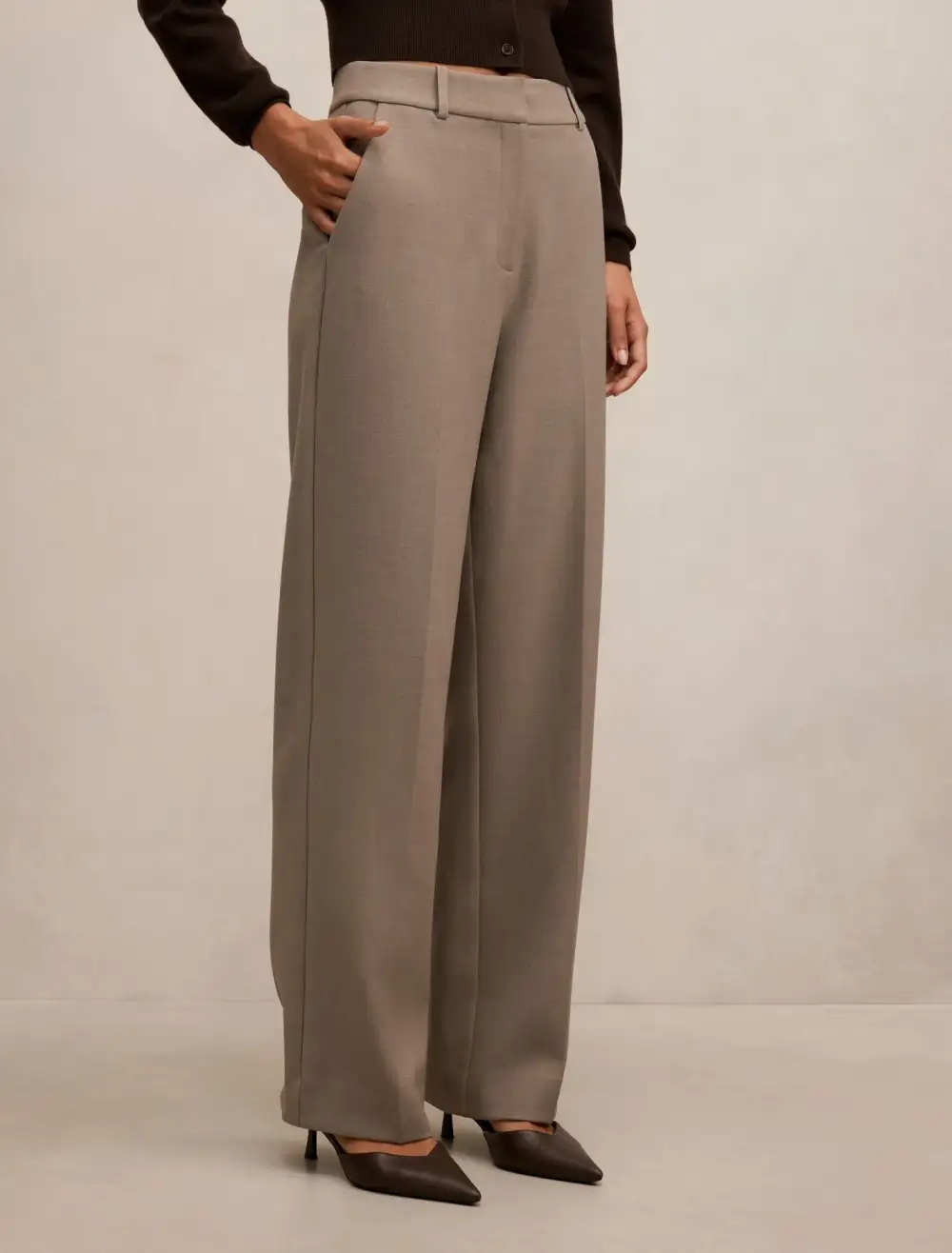 Taupe Straight Leg Tailored Trousers