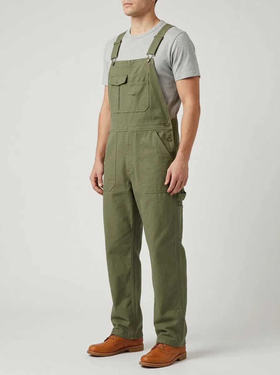 Men's Olive Green Utility Cotton Canvas Overalls