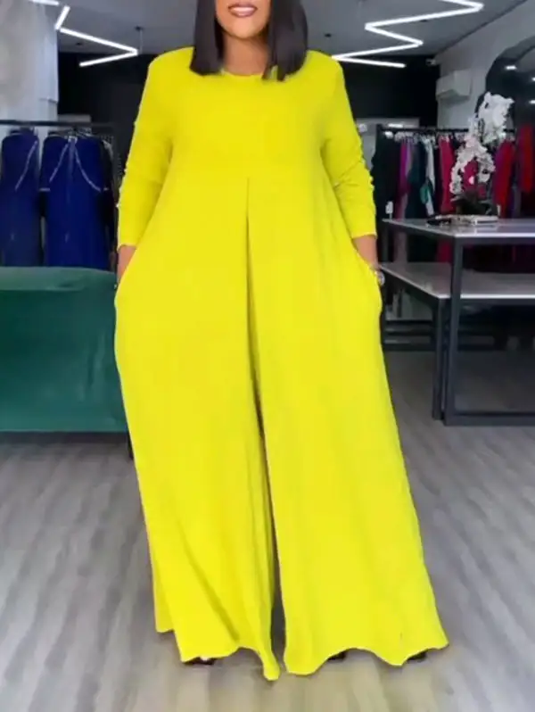 Losse Wijde Zakken Effen Jumpsuits Met Ronde Hals