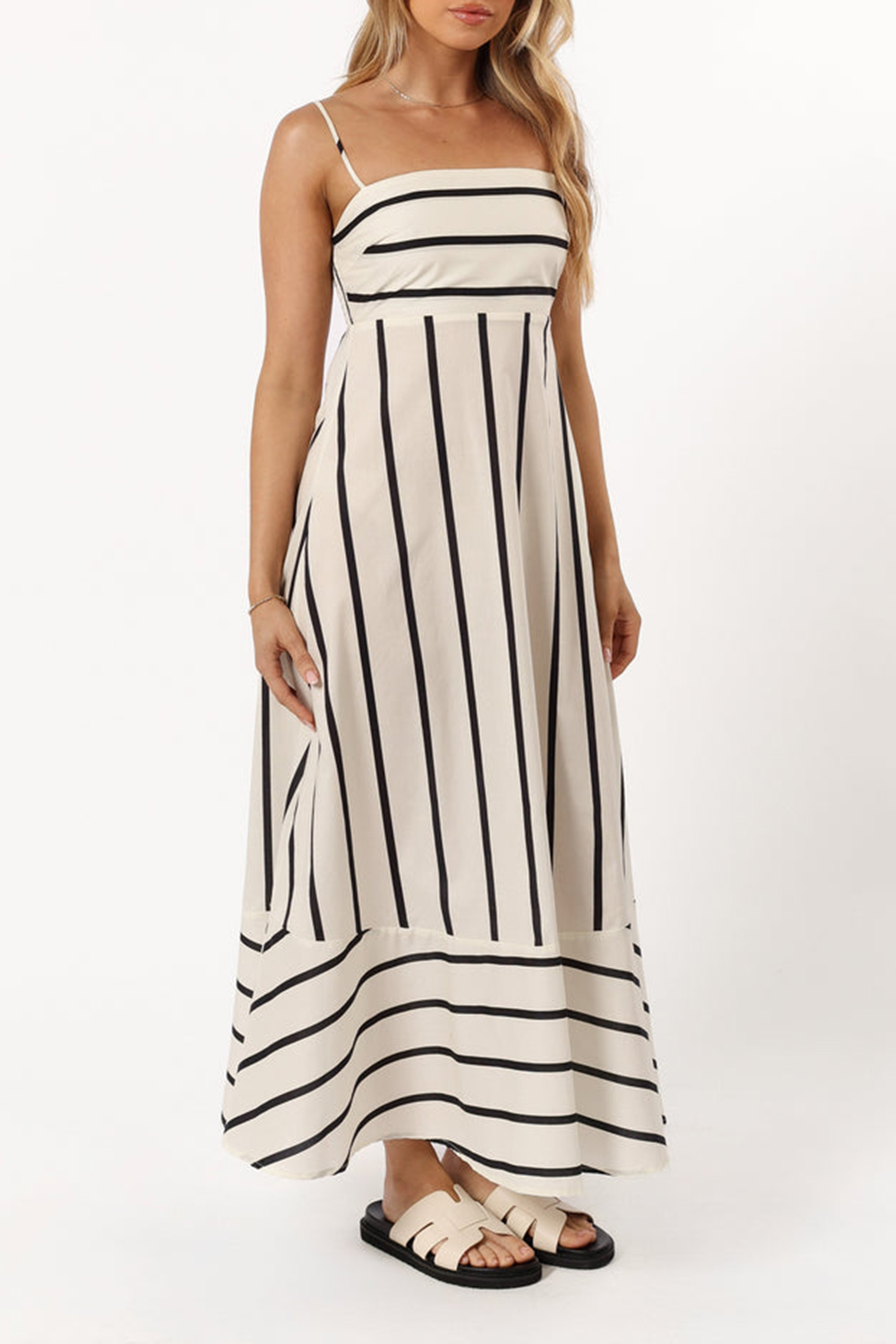 CREAM STRIPE MIDI DRESS