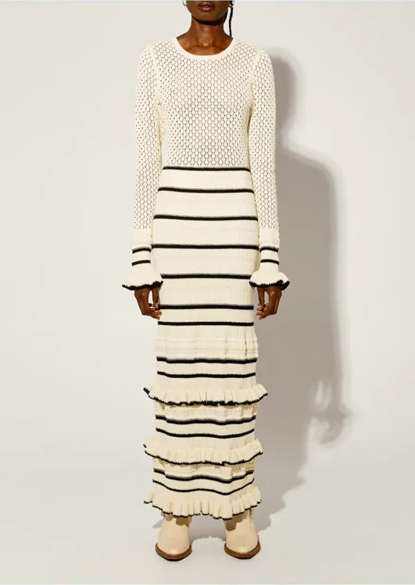 STRIPED ROUND NECK KNIT DRESS